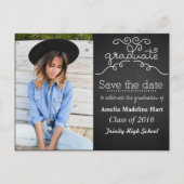 Chalkboard Script Graduate | Save the Date Foto Postkarte (Vorderseite)