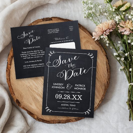 Chalkboard Script Modern Typografy Save the Date Ankündigungspostkarte