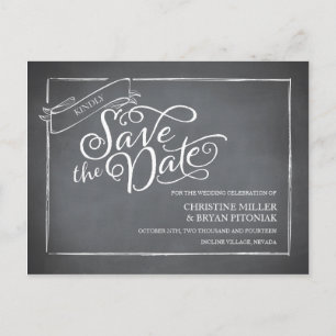 Chalkboard Script Save the Date weiß Ankündigungspostkarte