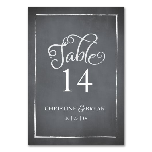 Chalkboard Script White Table Card Tischnummer (Vorderseite)