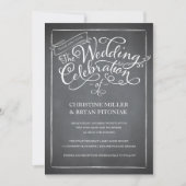Chalkboard Script White Wedding Einladung (Vorderseite)