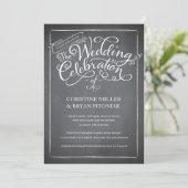 Chalkboard Script White Wedding Einladung (Stehend Vorderseite)