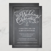 Chalkboard Script White Wedding Einladung (Vorne/Hinten)