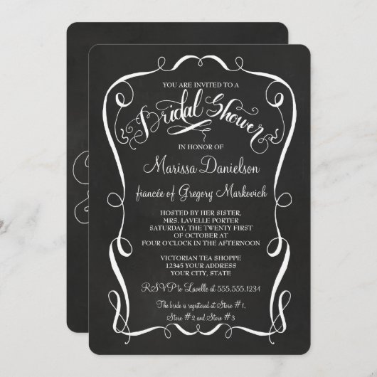 Chalkboard Scroll Brautparty Einladung Kalligrafie (Vorne/Hinten)