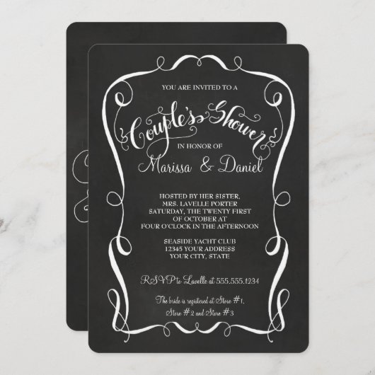 Chalkboard Scroll Couples Duschkalligrafie Einladung (Vorne/Hinten)