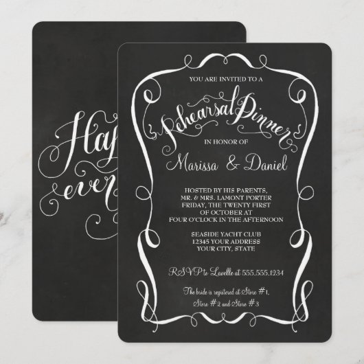 Chalkboard Scroll Probe Dinner Kalligrafie Einladung (Vorne/Hinten)