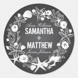 Chalkboard Seashells Wedding-Geschenketikett Runder Aufkleber