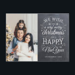 Chalkboard Sehr frohe Weihnachtsfeiertage Foto Postkarte<br><div class="desc">Typografisch angetriebene Foto-Urlaubskarten mit den Worten "wir wünschen Ihnen ein frohes Weihnachtsfest und ein glückliches Neues Jahr".</div>