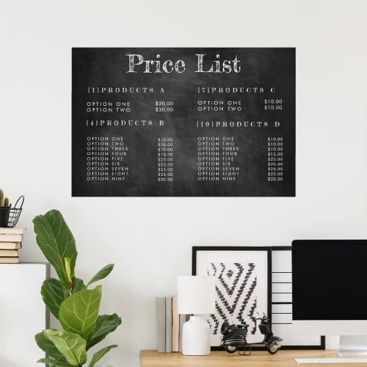 CHALKBOARD Service Price Menü Custom Print Poster (Heimbüro)