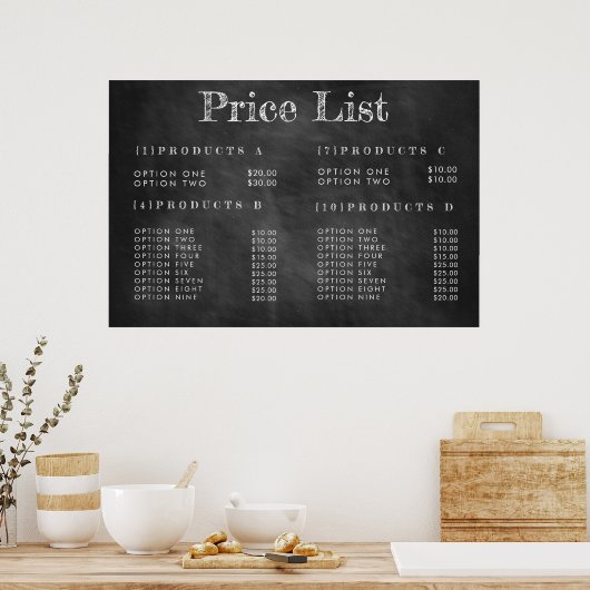 CHALKBOARD Service Price Menü Custom Print Poster (Küche)