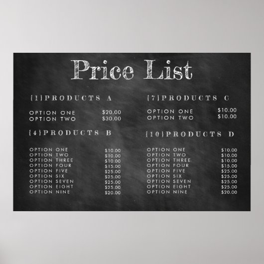 CHALKBOARD Service Price Menü Custom Print Poster (Vorne)