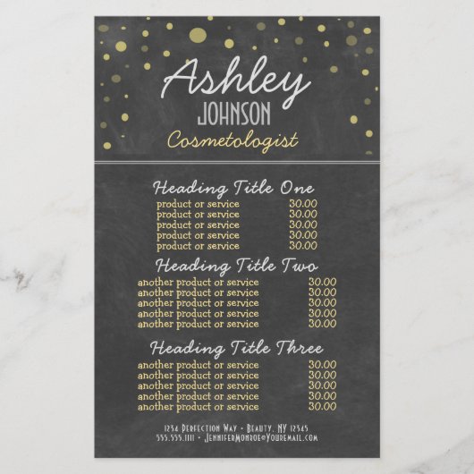 Chalkboard Services und Preise für Kosemtologen (Vorderseite)