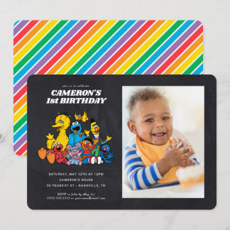 Chalkboard Sesame Street 1. Geburtstag mit Foto Einladung