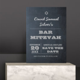 Chalkboard Silver Bar Mitzvah Save the Date Card Einladung