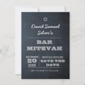 Chalkboard Silver Bar Mitzvah Save the Date Card Einladung (Vorderseite)