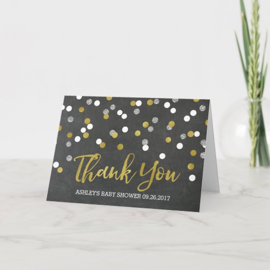 Chalkboard Silver Confetti Babydusche Vielen Dank Dankeskarte (Vorderseite)