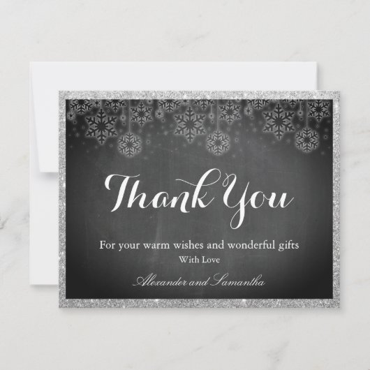 Chalkboard Silver Glitzer Snowflake Danke Karte (Vorderseite)