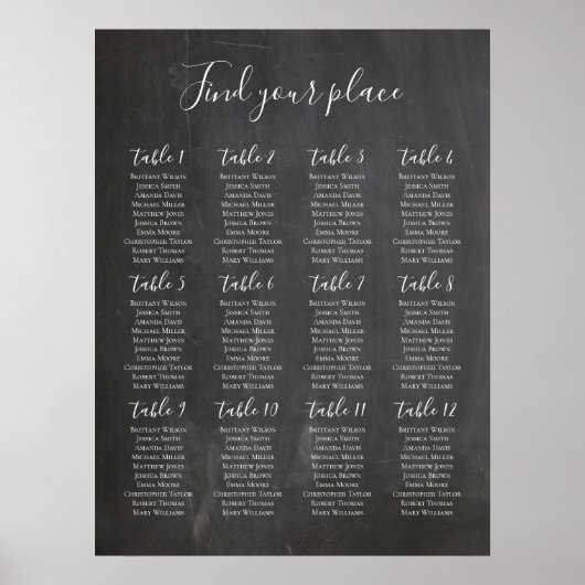 Chalkboard Sitzkarte drucken. Moderne Hochzeit Poster (Vorne)