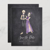 Chalkboard Skeleton Couple Halloween Save the Date (Vorne/Hinten)