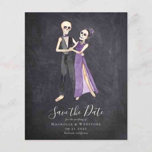 Chalkboard Skeleton Couple Halloween Save the Date (Vorderseite)