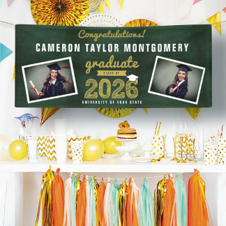 Chalkboard Sketch 2025 Two Foto Graduation Party Banner