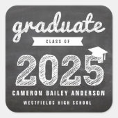 Chalkboard Sketch Graduate Class of 2025 Grad Quadratischer Aufkleber (Vorderseite)