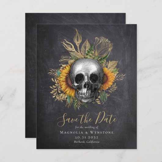 Chalkboard Skull Gothic Halloween Save the Date (Vorne/Hinten)