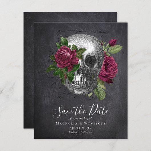 Chalkboard Skull Gothic Halloween Save the Date (Vorne/Hinten)