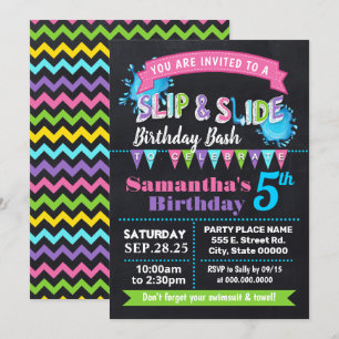 Chalkboard Slip and slide Geburtstagsbash rosa Par Einladung