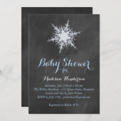 Chalkboard Snowflake Babydusche Einladung - blau (Vorne/Hinten)