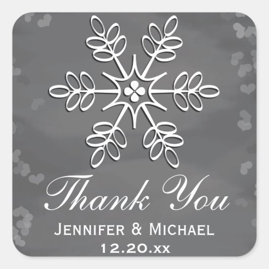Chalkboard Snowflake Danke Label Quadratischer Aufkleber (Vorderseite)