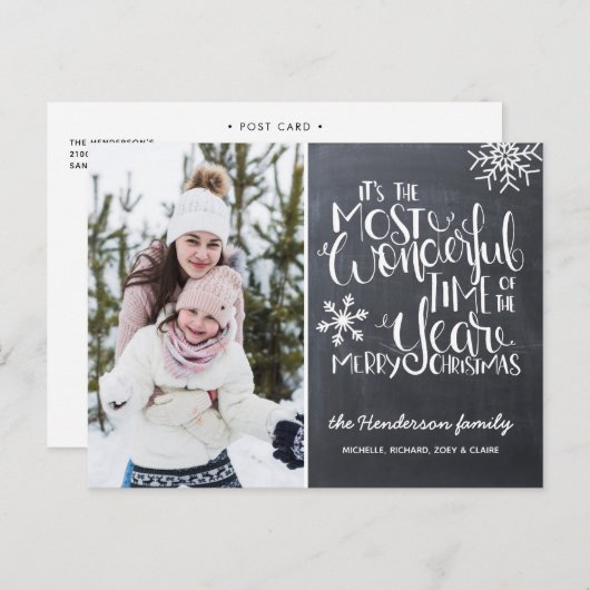 Chalkboard Snowflake Frohe Weihnachten Foto Postkarte (Vorne/Hinten)