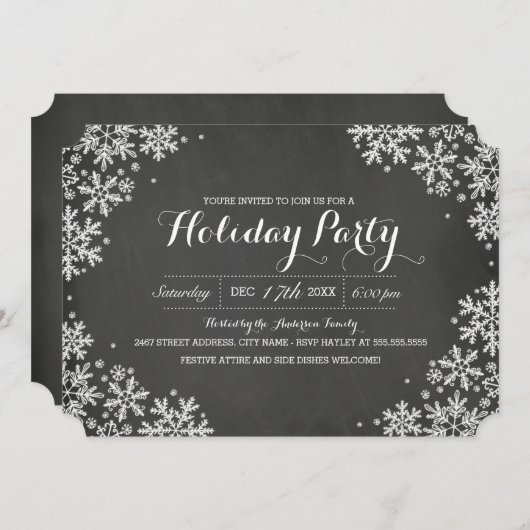 Chalkboard Snowflake Holiday Party Einladung (Vorne/Hinten)
