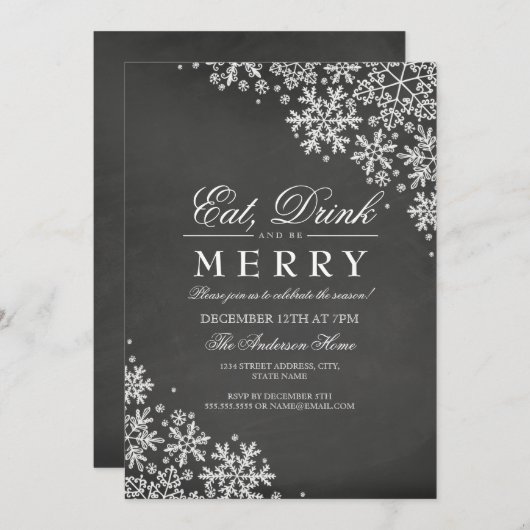Chalkboard Snowflake Weihnachten Party Einladung (Vorne/Hinten)