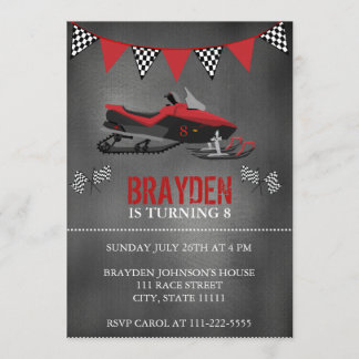 Chalkboard Snowmobile zum Geburtstag Einladung