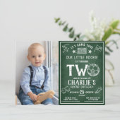 Chalkboard Soccer Alle Star Foto 2. Geburtstag Einladung (Stehend Vorderseite)