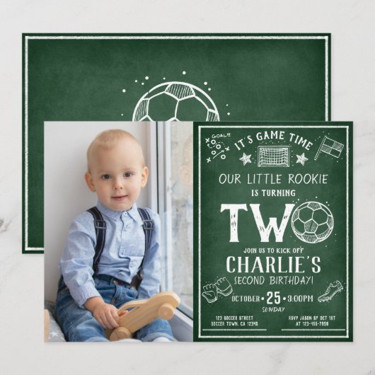 Chalkboard Soccer Alle Star Foto 2. Geburtstag Einladung (Vorne/Hinten)