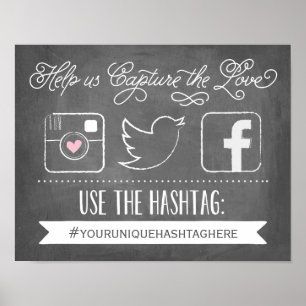 Chalkboard Social Media Hashtag Hochzeitsdekor Poster