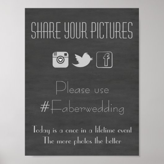 Chalkboard Social Media Hochzeit Foto Hashtag Zeic Poster (Vorne)