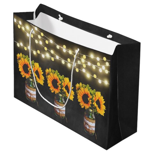 Chalkboard Sonnenblume Rustikale String Lights Ges Große Geschenktüte (Vorderseite Schrägansicht)