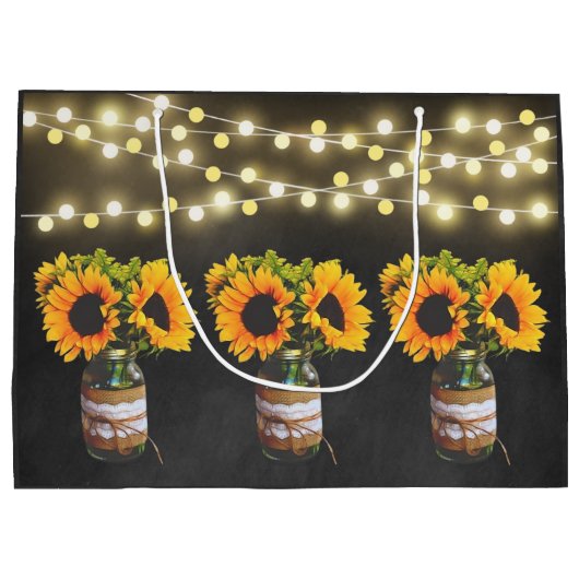 Chalkboard Sonnenblume Rustikale String Lights Ges Große Geschenktüte (Rückseite)