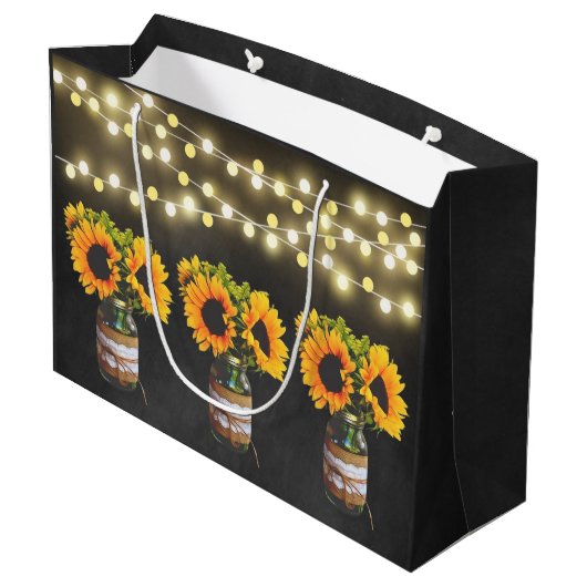 Chalkboard Sonnenblume Rustikale String Lights Ges Große Geschenktüte (Rückseite Schrägansicht)
