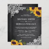 Chalkboard Sonnenblumen Budget Einladung Hochzeit (Vorne/Hinten)