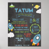 Chalkboard Spaceship personalisiert 1-jähriges Pos Poster (Vorne)