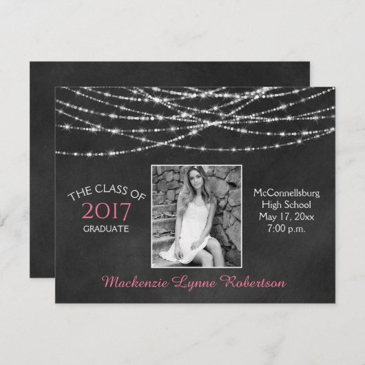 Chalkboard Sparkle String Lights Foto Abschluss Ankündigung (Vorne/Hinten)