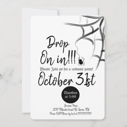 Chalkboard Spider Kostüm Halloween Geburtstag Einladung (Vorderseite)