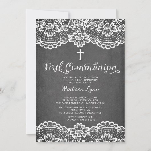 Chalkboard Spitzen Erste Heilige Kommune Einladung (Vorderseite)