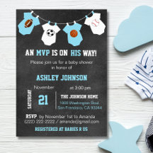 Chalkboard Sport Thema Kinderdusche Einladungen