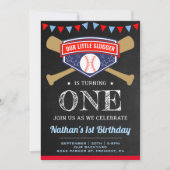 Chalkboard Sports Baseball 1. Geburtstag Party Einladung (Vorderseite)
