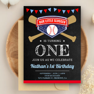 Chalkboard Sports Baseball 1. Geburtstag Party Einladungspostkarte